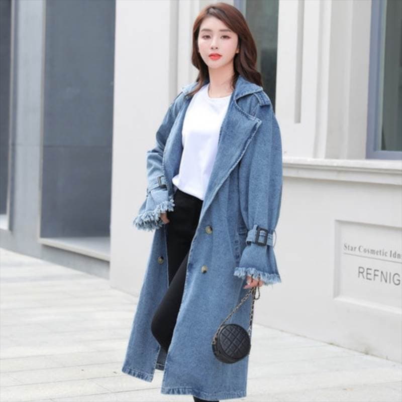 アウター コート 上着 レディース トレンチ 長袖 Vネック 襟付き オーバーサイズ ストリート ポケット 前開き アメカジ デニム ブルーデニム ベルト付き かわいい 大人可愛い きれいめ シンプル