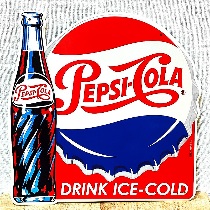 ブリキ看板 ペプシ コーラ ボトルキャップ エンボスメタルサイン PEPSI 瓶 ボトル おしゃれ アメリカン 雑貨 ロゴ 壁飾り かわいい プレート アンティーク レッド インテリア カフェ バー