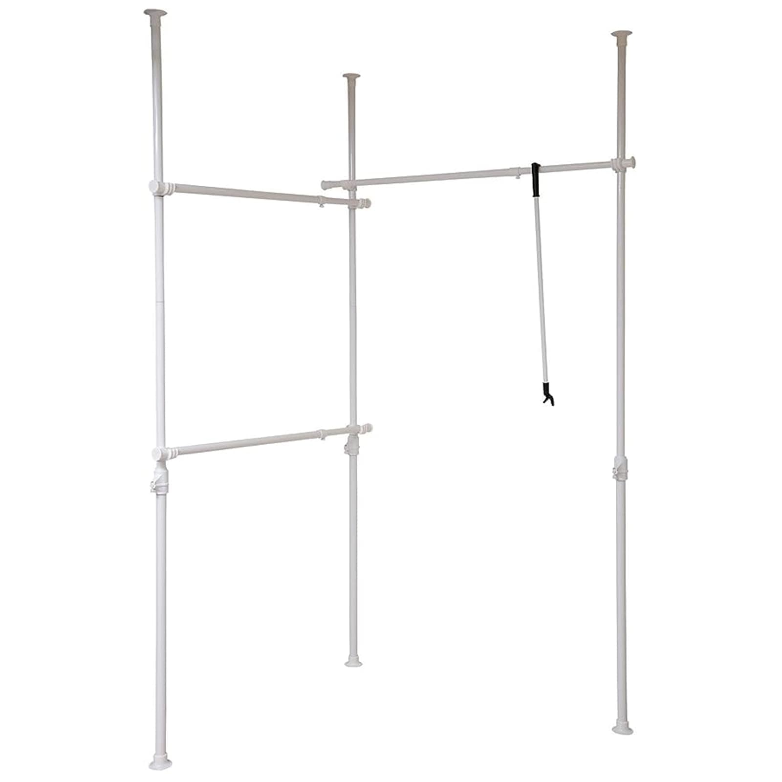 山善(YAMAZEN) 突っ張りハンガーラック 衣類収納 幅160-292cm 耐荷重 90kg トリプル コーナーにも 大容量 縦横伸縮 引っ掛け棒付属 組立かんたん 工具不要 ホワイト