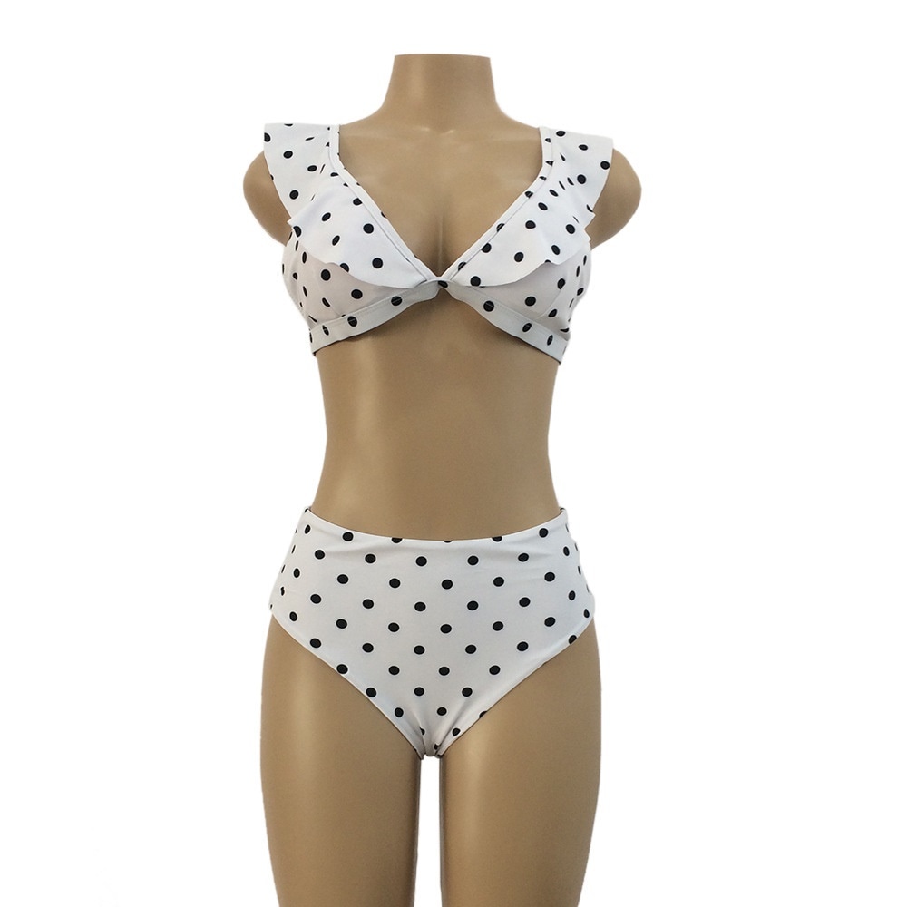 4133.ドット柄Vネックハイウエストビキニ（ホワイト）2019 春夏 海 プール BBQ