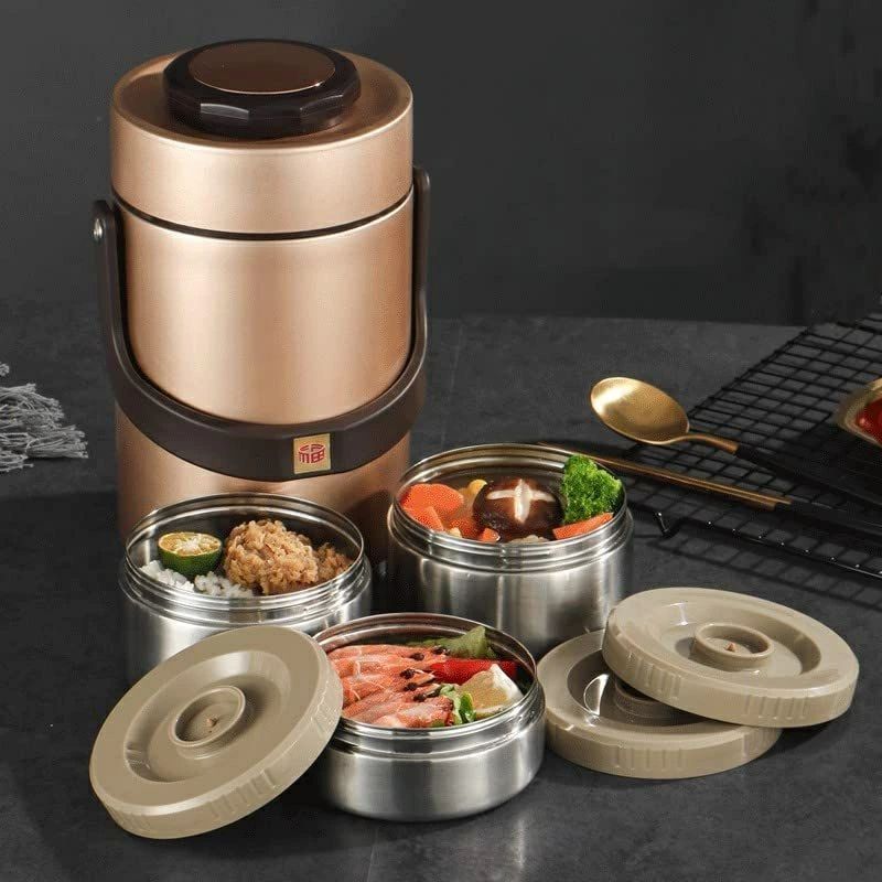 キャンプ 通学 真空304 2段 /3段 弁当箱 プレゼントギフト 大型フードサーモスジャー ステンレスランチジャー ランチボックス 保温弁当箱ランチジャー 挑戦／保温スープ容器 お弁当箱 ステンレス