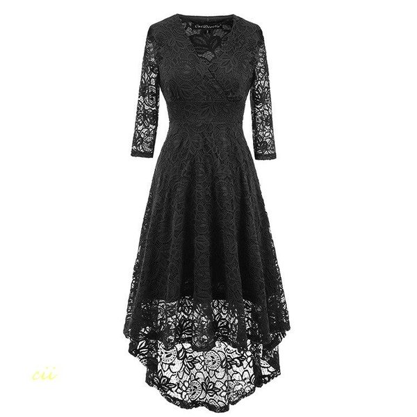 パーティードレス 中袖 ワンピース ステージ衣装 大きいサイズ 可愛いレース エレガント 二次会 エンパイアライン ロングドレス