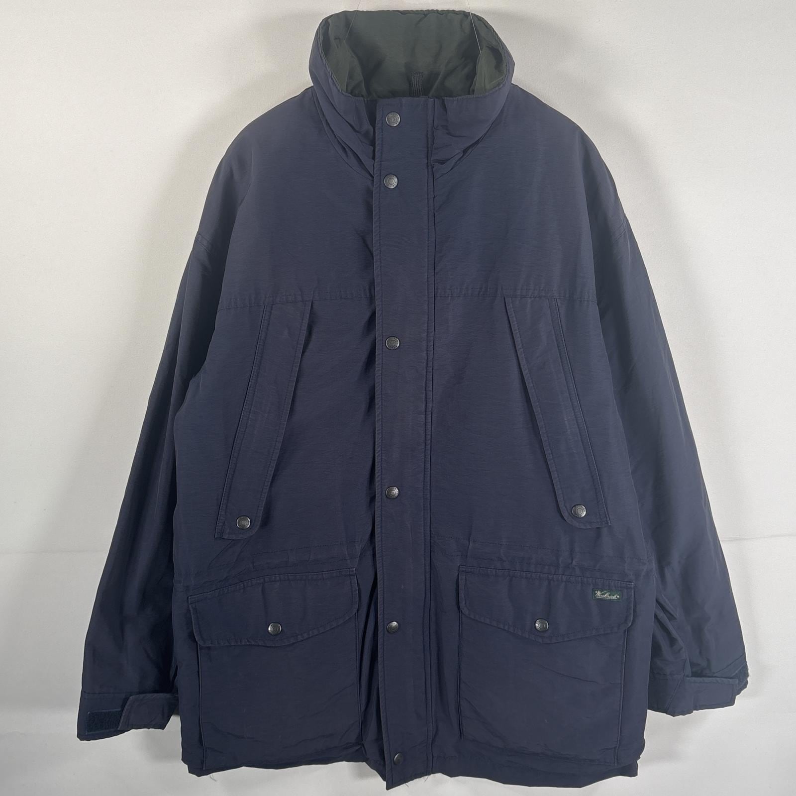 古着 00’s/00年代 ナイロンジャケット 裏地ブランケット ワンポイント ダブルジップ ロング丈 M ネイビー メンズ
