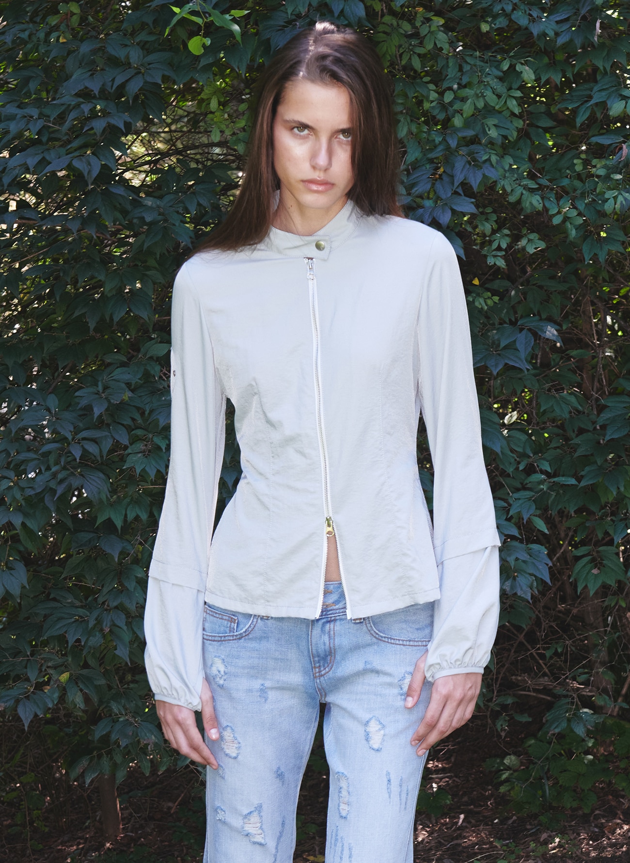 【THEOPENPRODUCT】 CAMPER ZIP SHIRT : SILVER GRAYシャツ・ブラウス