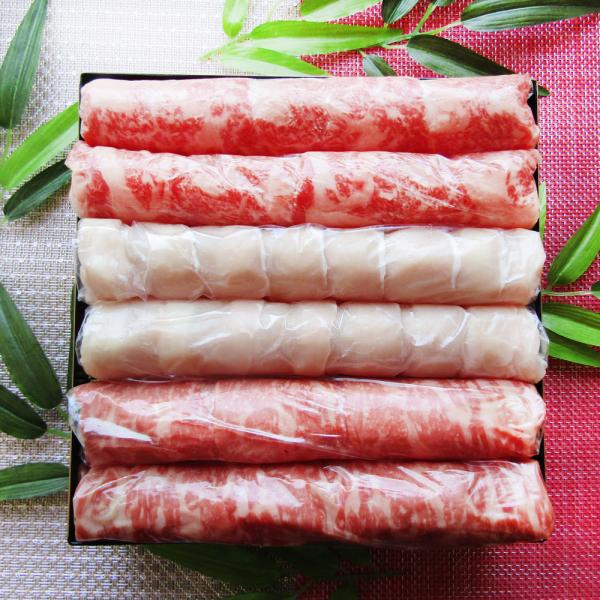 肉 重箱 A4 A5等級黒毛和牛 オリーブ豚 1段重 スライス 重箱 3人前 3種 総重量 600g 食べ比べ ロース もも 肉の匠監修 すき焼き しゃぶしゃぶ スライス