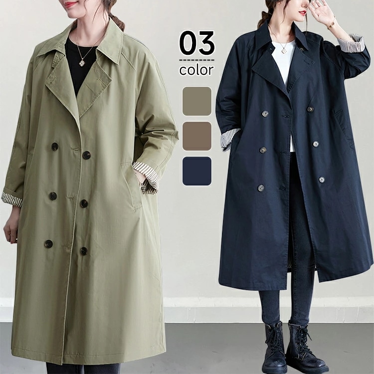 配色トレンチコート レディース 春 秋 スプリングコート ロングコート 羽織り 薄手 トレンチ アウター コートストライプ 裏地付き デザイン オリジナル カジュアル 通勤 オフィ 6,202円