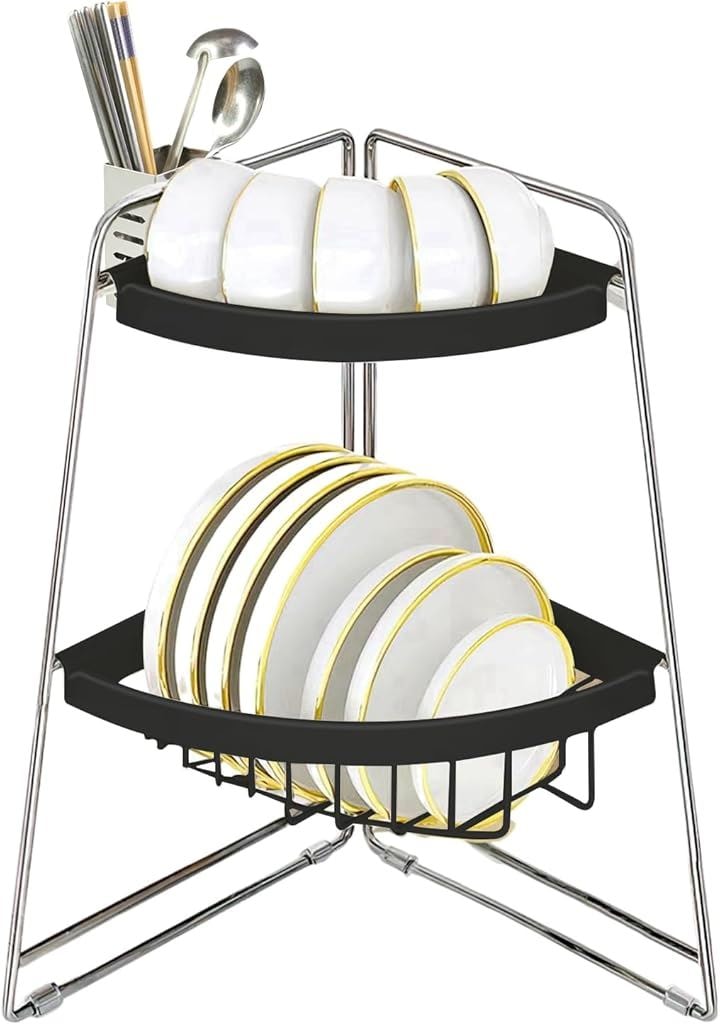 水切りラック 食器 シンク上水切りラック スリム 幅30 キッチン 食器乾燥 収納 三角 一人暮らし ステンレス 台所 洗い物 食器置き 2人用 3人家族(ブラック)