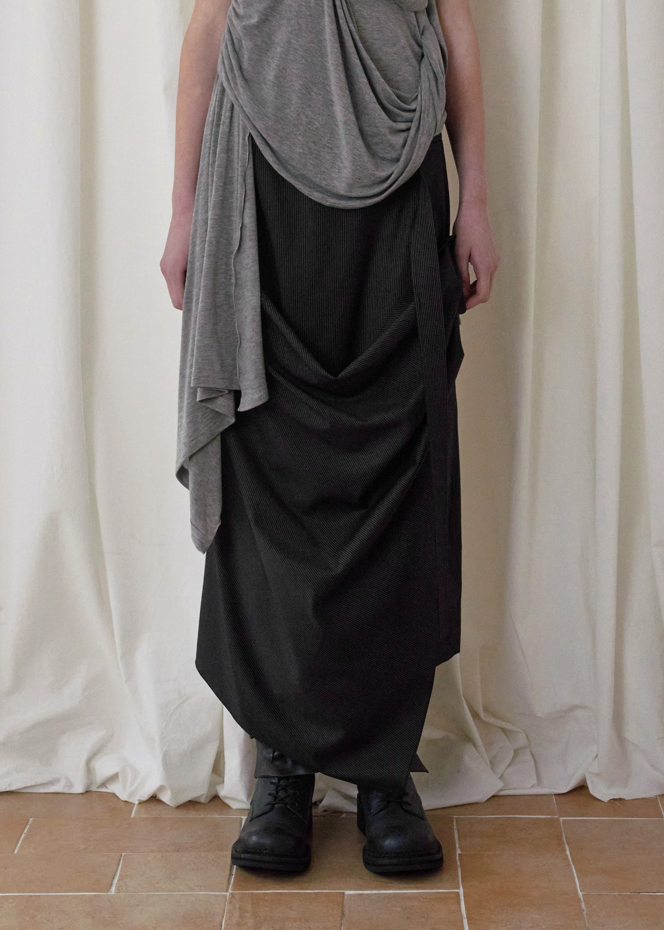 【bohemseo】 SLIP DOWN SKIRT, STRIPE BLACK 正規品
