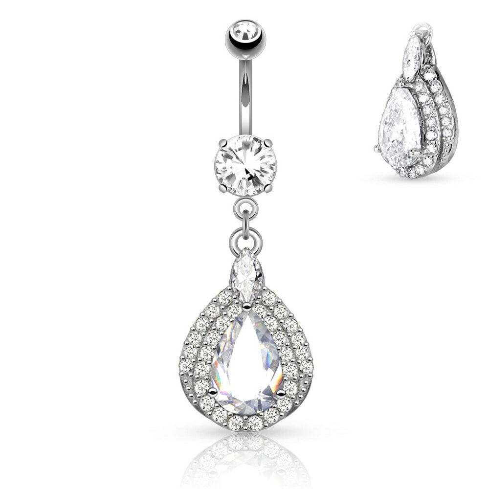 14金ホワイトゴールド クリスタルティア へそピアス 14G 14ゲージ ボディピアス 女性 涙 雫