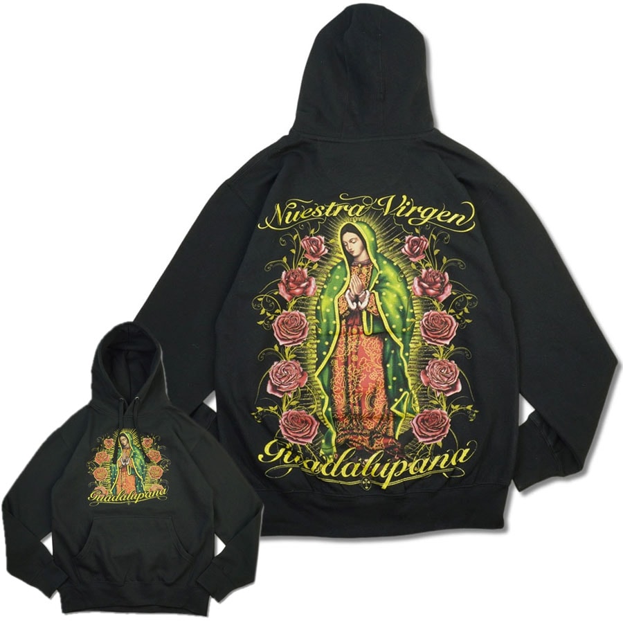 メンズ パーカーGUADA LUPANA NUESTRA VIRGEN HOODIEグアダルーペ プルオーバーフーディーBLACK/GOLD(ブラックゴールド)