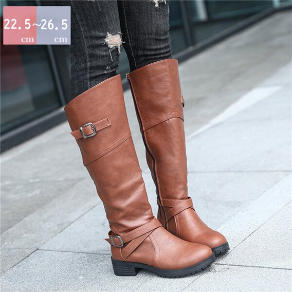 ローヒールブーツロングブーツフルジッパー歩きやすいレディース黒履きやすいかわいいジョッキーブーツ