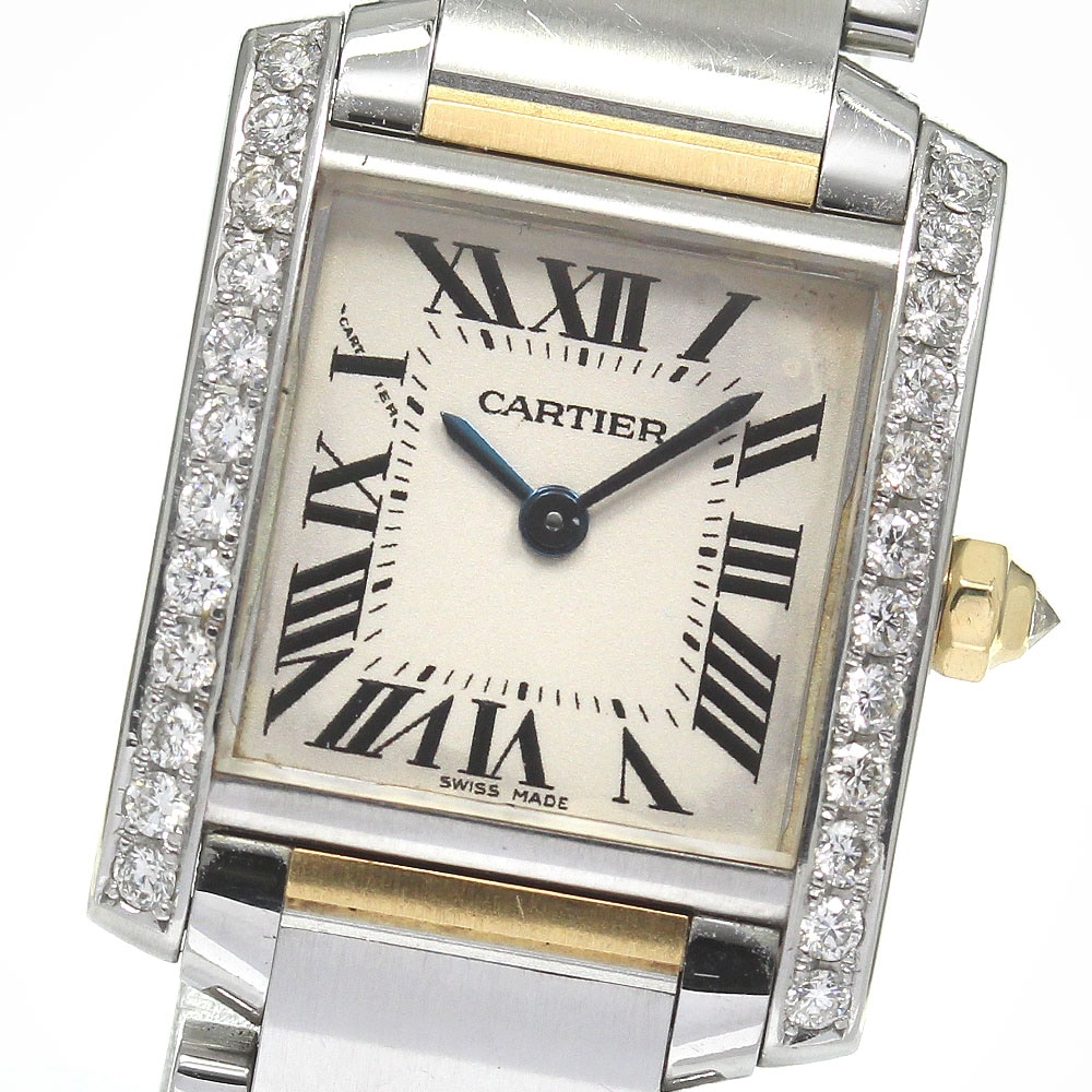 カルティエ CARTIER W51007Q4 タンクフランセーズSM アフターダイヤベゼル クォーツ レディース _822759【中古】