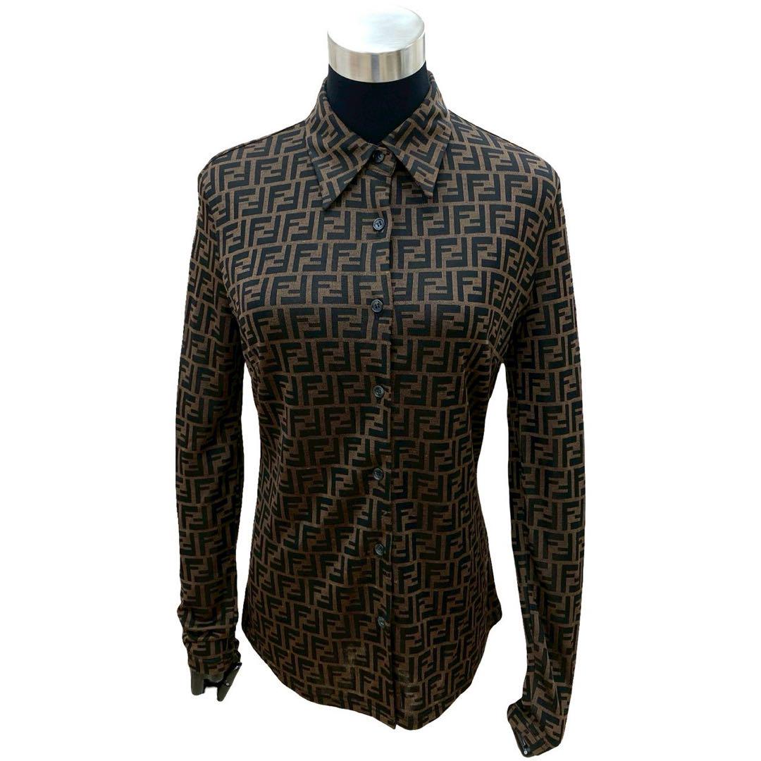 ヴィンテージ ズッカ FF 柄長袖シャツ レーヨン ナイロン ポリエステル ブラウン 29585