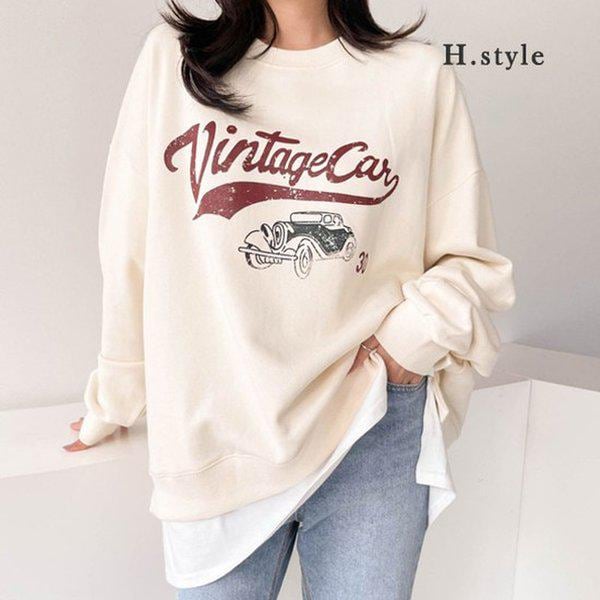 HスタイルNBレイヤードティー/春の新商品/大きいサイズ/Tシャツ/スウェットシャツ/MTM/ラウンド/ルーズフィット/ロングTシャツ/Vネック