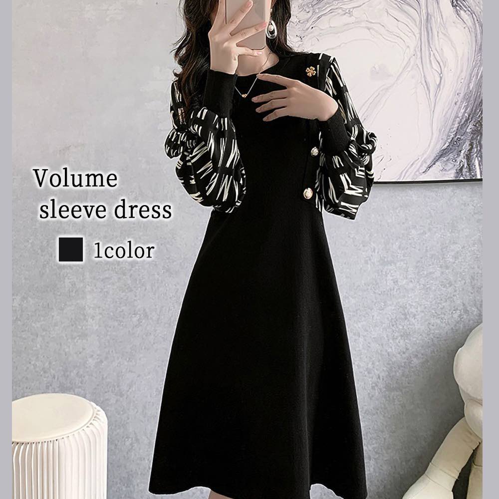 ワンピース レディース ボリューム袖ワンピース 50代 白 大人 ネック 韓国 黒 ニット 秋 40代 春 かわいい ブランド 人気 大きいサイズ Aライン 厚手 しっかり おしゃれ カジュアル ロン