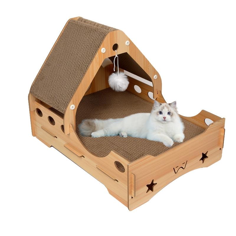 猫用爪とぎ 猫ハウス キャットハウス ダンボールハウス 猫ベッド 組み立て式 高密度段ボール ストレス解消 通気 ペットベッド 長さ50cm*幅38cm*高さ37cm