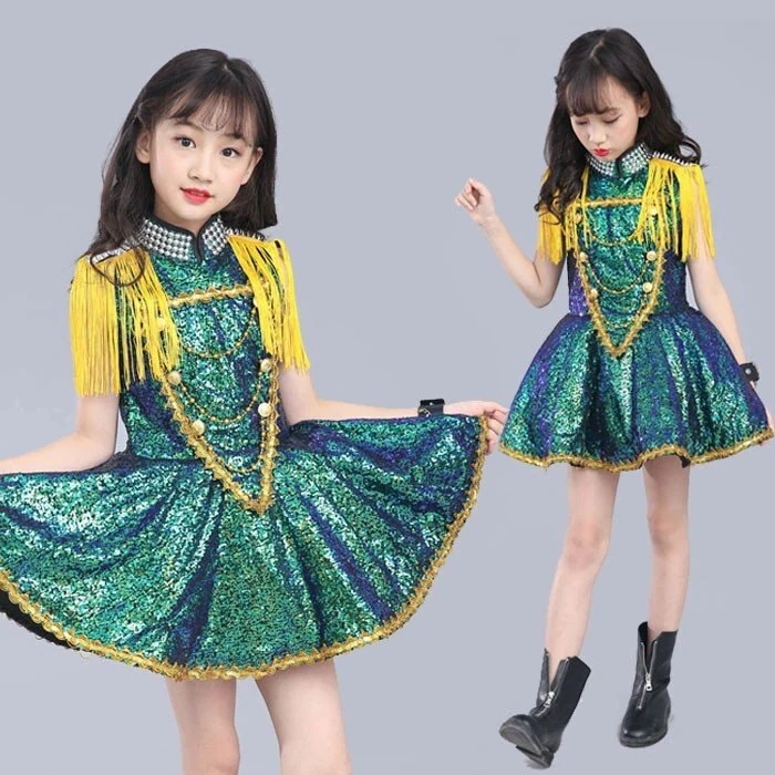 新作 スパンコール ダンス衣装 ヒップホップ ダンス衣装　ワンピース　Aライン　チアガール 衣装 チ