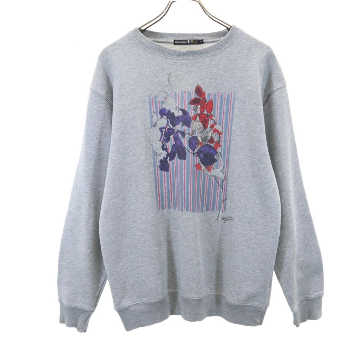 × ブラウンズフォーカス コラボ プリント 長袖 トレーナー S グレー系 Bfocus スウェット メンズ