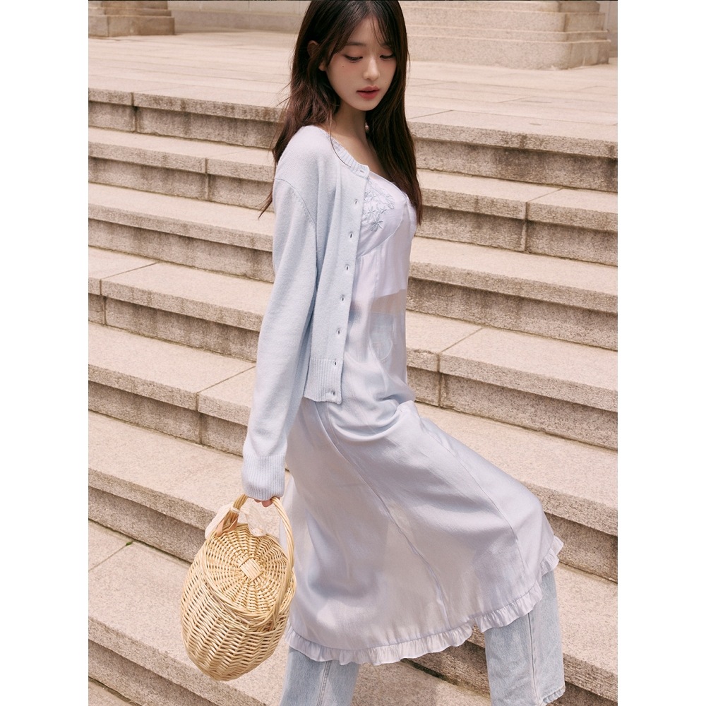 ロラローラシアーエンブロイダリービスチェワンピースブルー