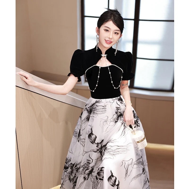 11追加韓国ワンピースドレスクリスマス短納期結婚式OL正式な場合礼ドレスセクシーなワンピース字肩二点セット側開深いVネックや/ドレス花柄/無地/丸襟/ボタンカーディガンデザイン