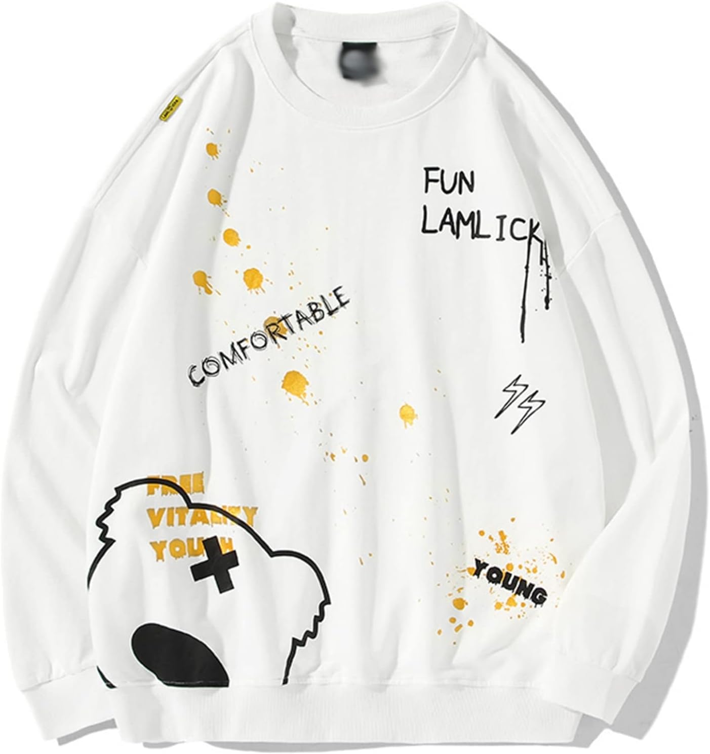 プルオーバー 男性用 長袖シャツ パーカー インナー クマ柄 可愛い 個性的 柔らかい ヒップホップ系 伸縮性 クルーネック 保温 吸汗 丈長め カジュアル カッコイイ オシャレ 肌触りがいい トップ