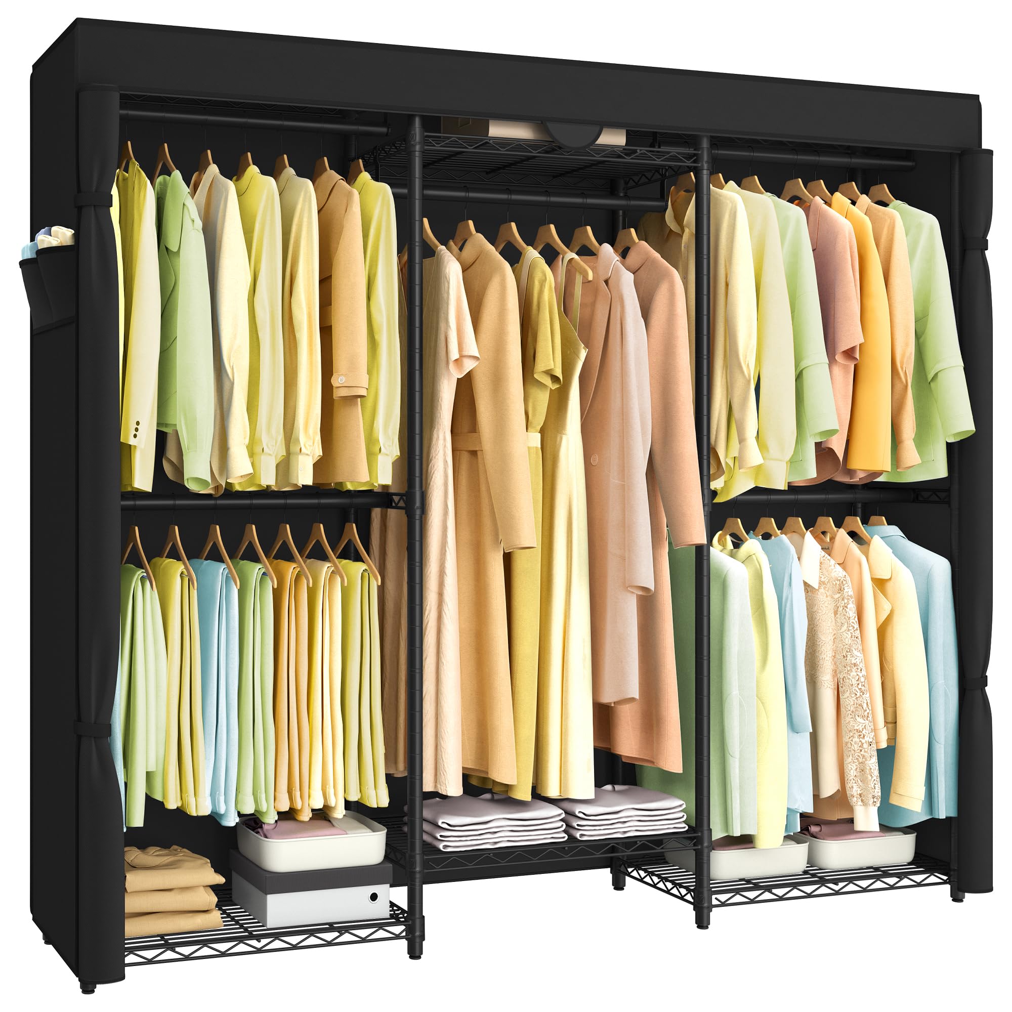 SONGMICS ハンガーラック 頑丈 大容量洋服かけ 耐荷重233kg 幅174.4cm 衣装収納 パイプハンガー 服かけスタンド スチールラックカバー付属 黒 LGR435B01