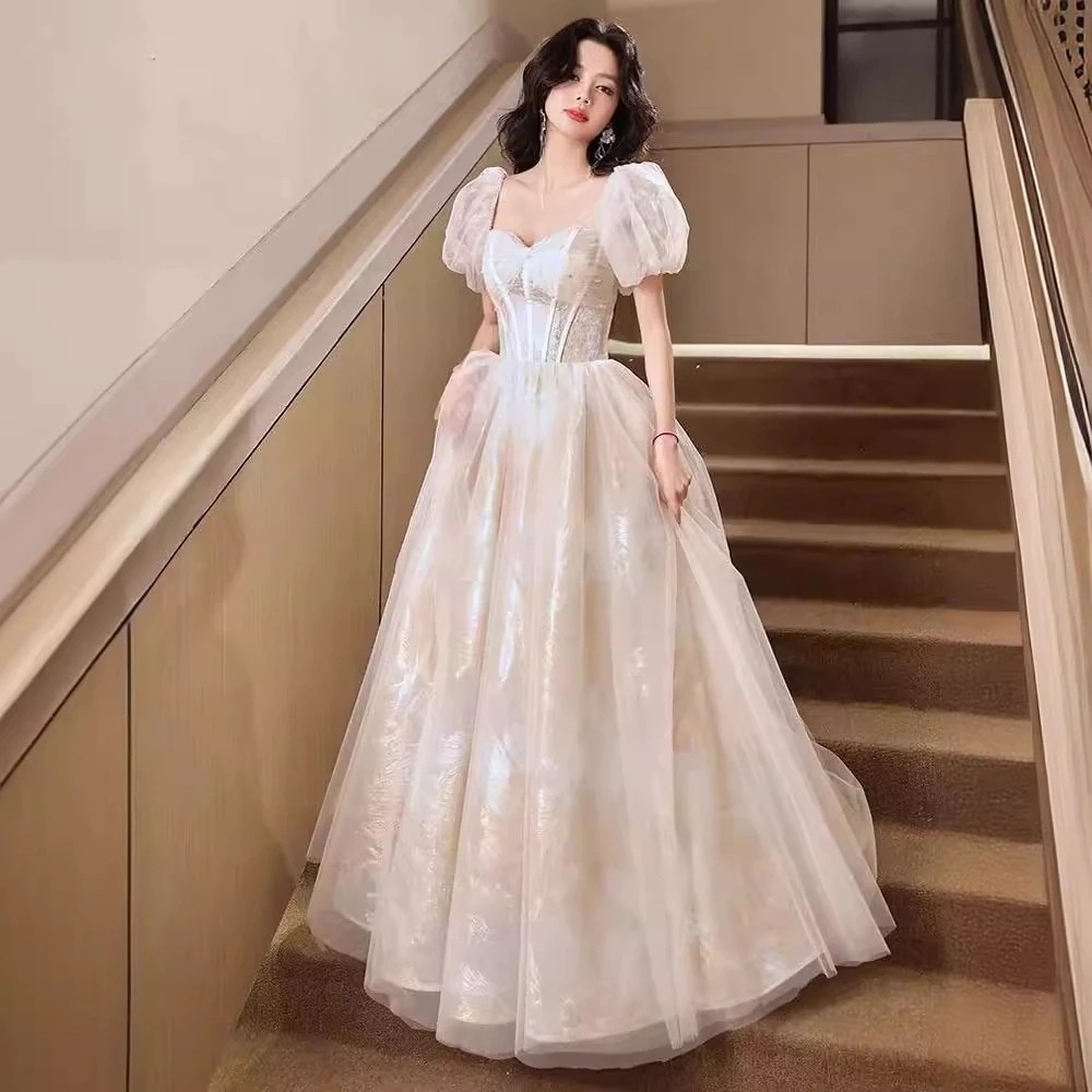 シャンパンカラーフォーマルドレス エレガントベルト付き 誕生日 パーティー 司会者用 ドレス 結婚式 ワンピース お呼ばれドレス