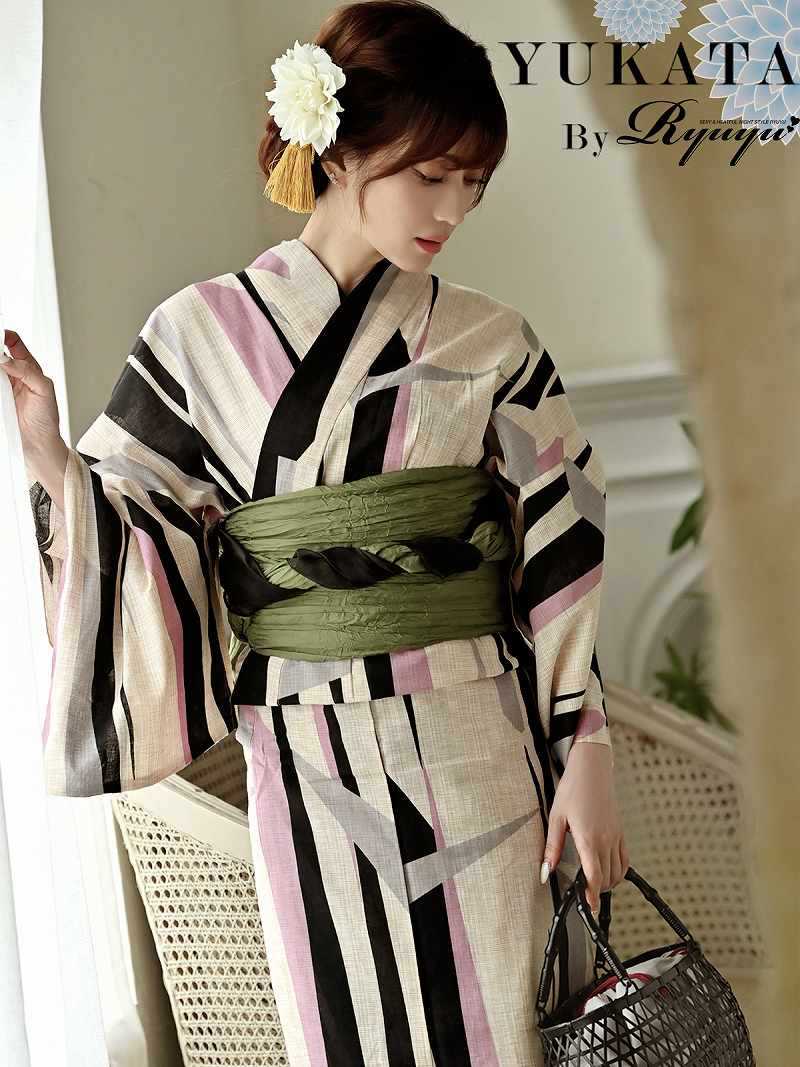 浴衣 白 ピンク 珍しい 単品 女性用浴衣 綿麻 キャバ嬢 花火大会 上品 加賀美早紀 Ryuyu