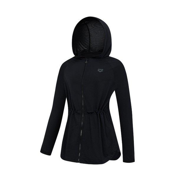 女性ビーチコアジップアップロングカバーアップ水着(A6BL1QR42)BLK