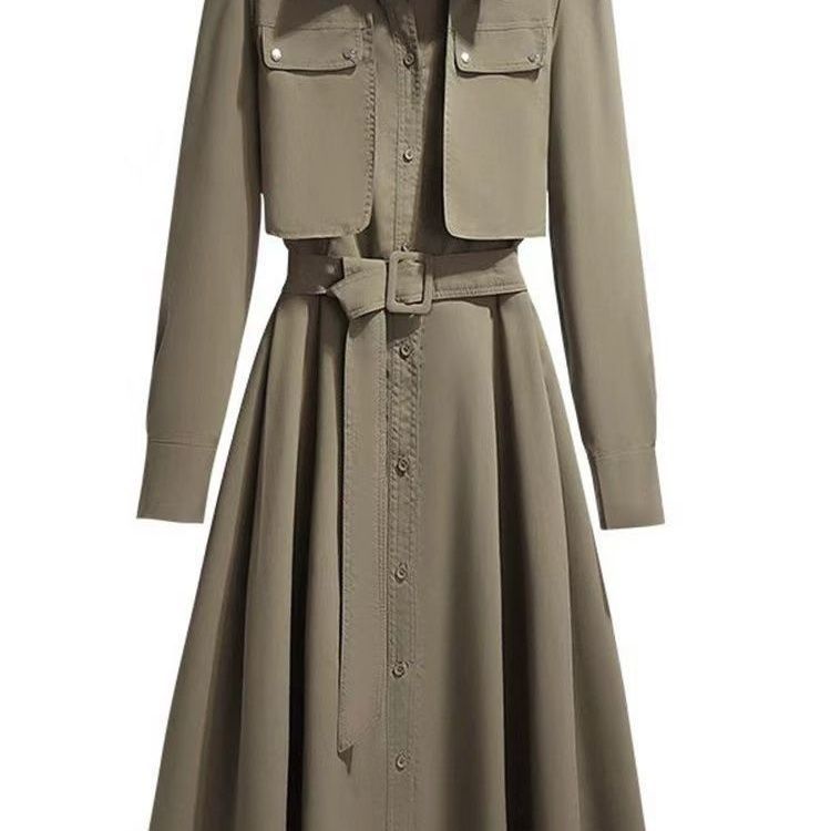 25新齢削減シャツドレススリムでファッショナブルの気質西洋ウエストデザインロングスカート