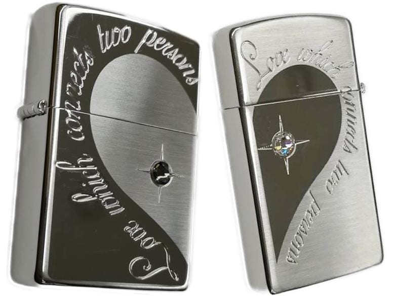 ZIPPO RHPR-SSP ジッポ ペアジッポ ライター ロマンティックハートペア レギュラーサイズ/スリムサイズ シルバー鏡面＆サテン仕上 シルバーメッキ/ラインストーン