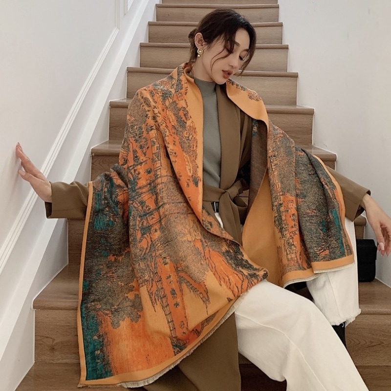 アウターウェア ショール スカーフ 女性用スカーフ マフラー ロング きれいめ 大人 上品 おしゃれ お洒落 エレガント 柄 春 秋 冬 オールシーズン レディース お出かけ 休日 パーティー 旅行