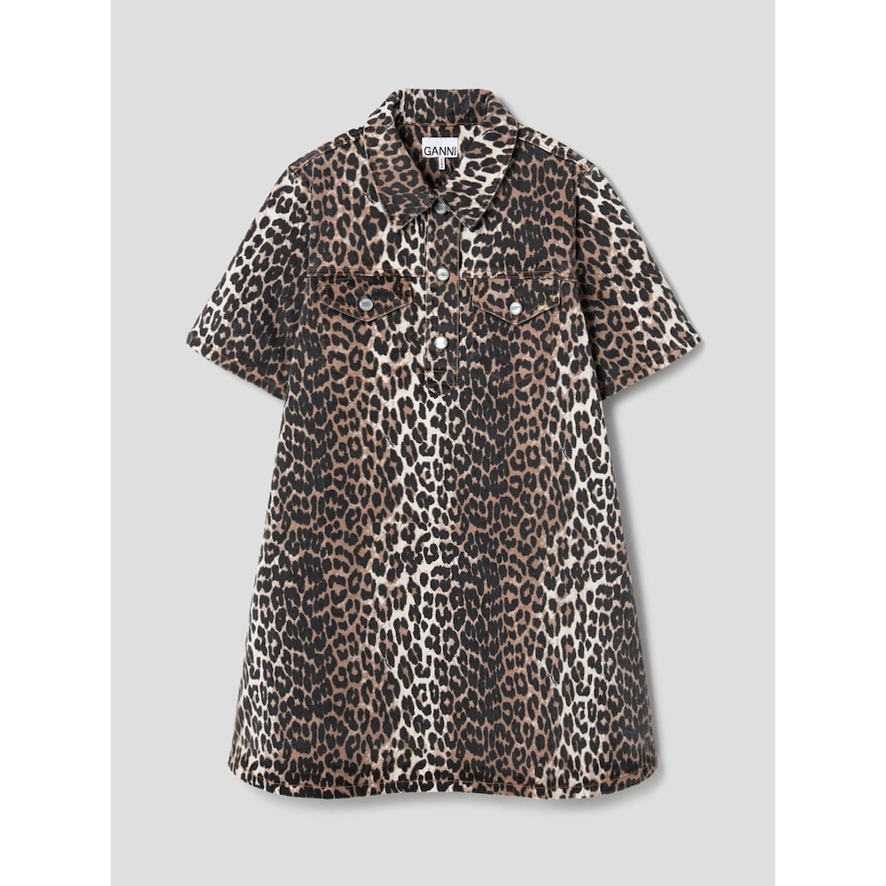 GANNI プリントデニムミニドレス-ブラウン FW24-QN4871R04D