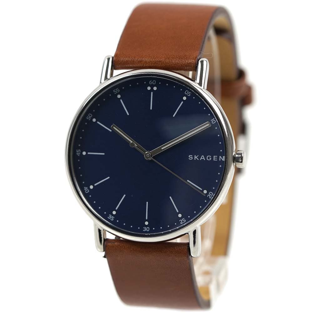 [訳ありアウトレット] スカーゲン 腕時計 メンズ シグネチャー レザー ブラウン ネイビー SKAGEN SIGNATUR SKW6355