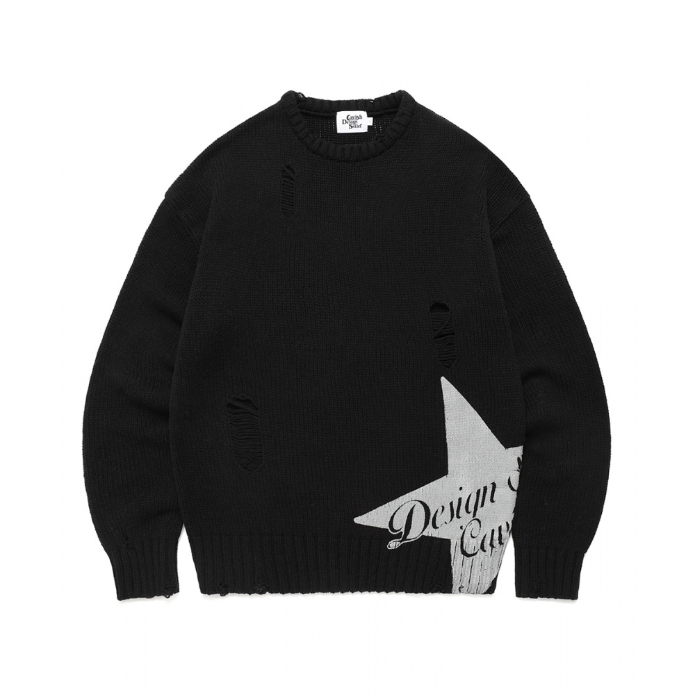 キャビッシュ W ダメージスターニットクルーネックブラック (CV2DFFK601A)