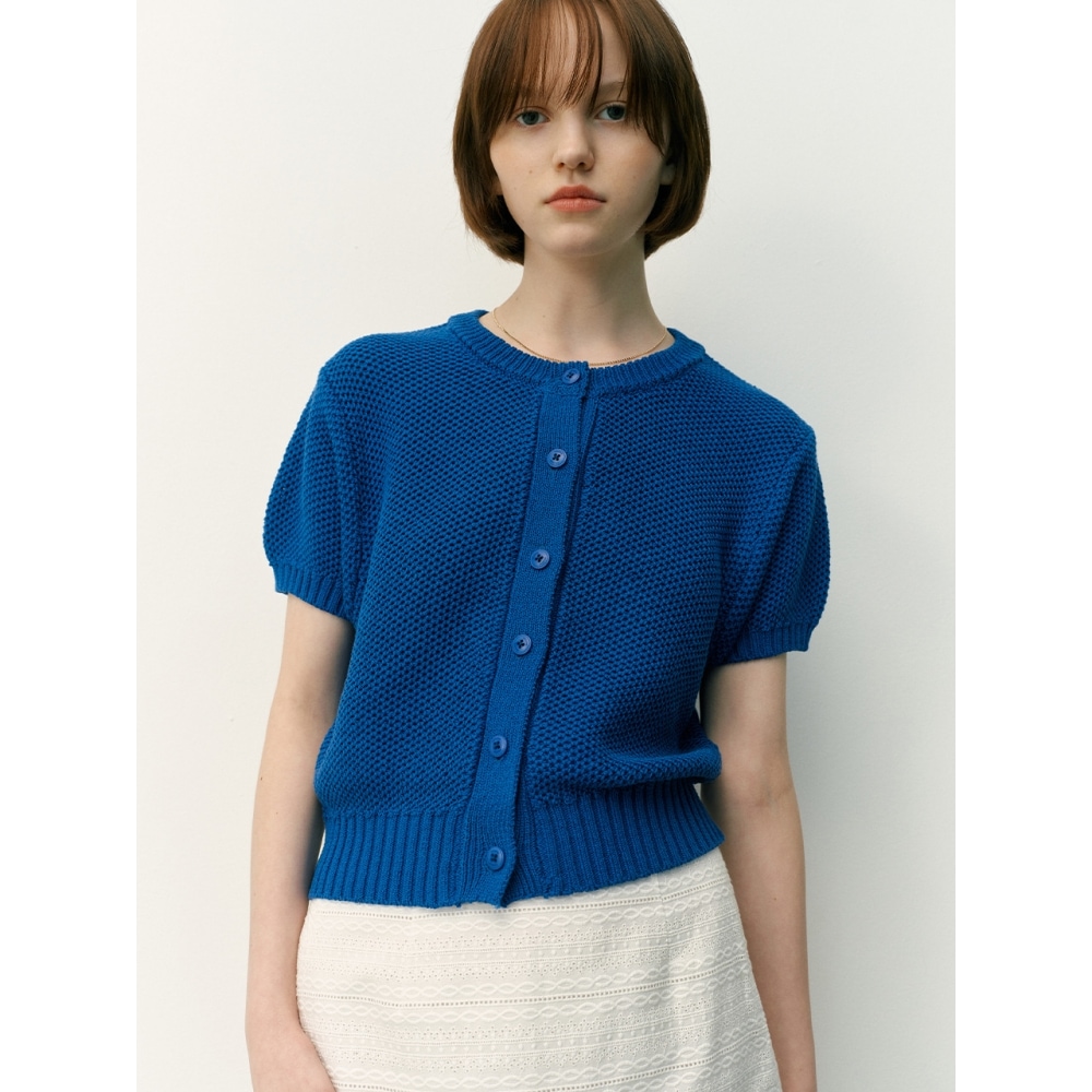 アンドユー ZERORNA ショートスリーブニットカーディガン (ブルーアイボリー)カーディガン