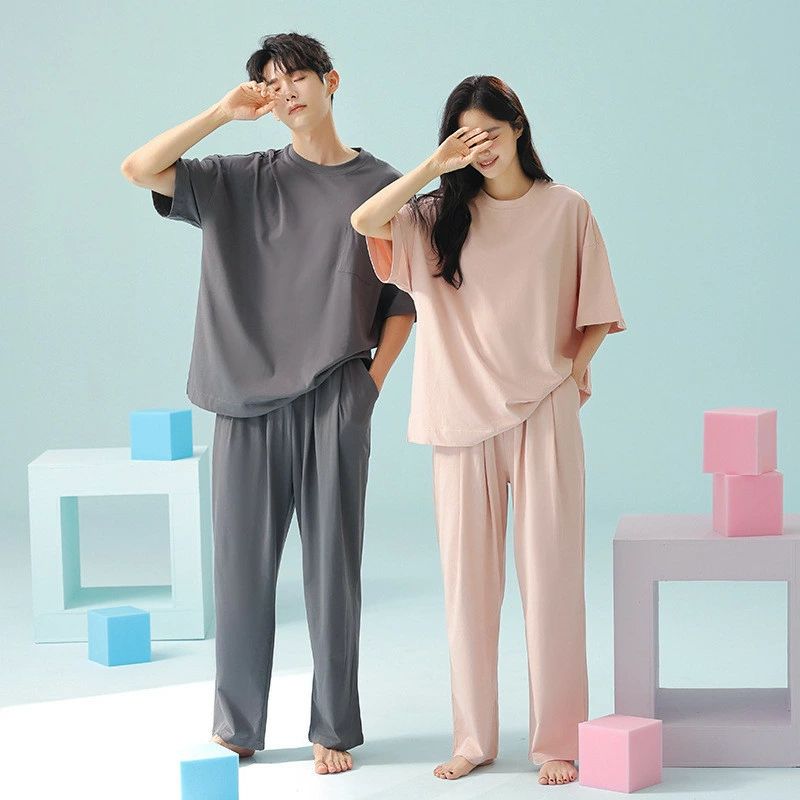 ペア パジャマ 半袖 夏 綿100% 男女2着 セット 春 軽量 綿 半袖トップス ロングパンツ 高級 カップル ルームウェア 春夏 ペアパジャマ 結婚祝い プレゼント お祝い おもしろ 夫婦 ギフト