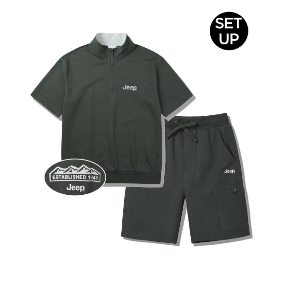 ★JEEP★ SETMlogo short sleeve zip-up shorts setup JP5TSU170 ◇JEEP◇ SETMlogo Short Sleeve Zip-up Shorts Set-up JP5TSU17