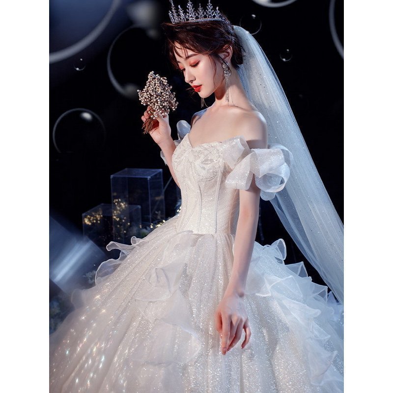 花嫁ロングドレス パーティードレス ウェディングドレス白 結婚式 ウェディングドレス オフショルダーワンピースドレスドレス