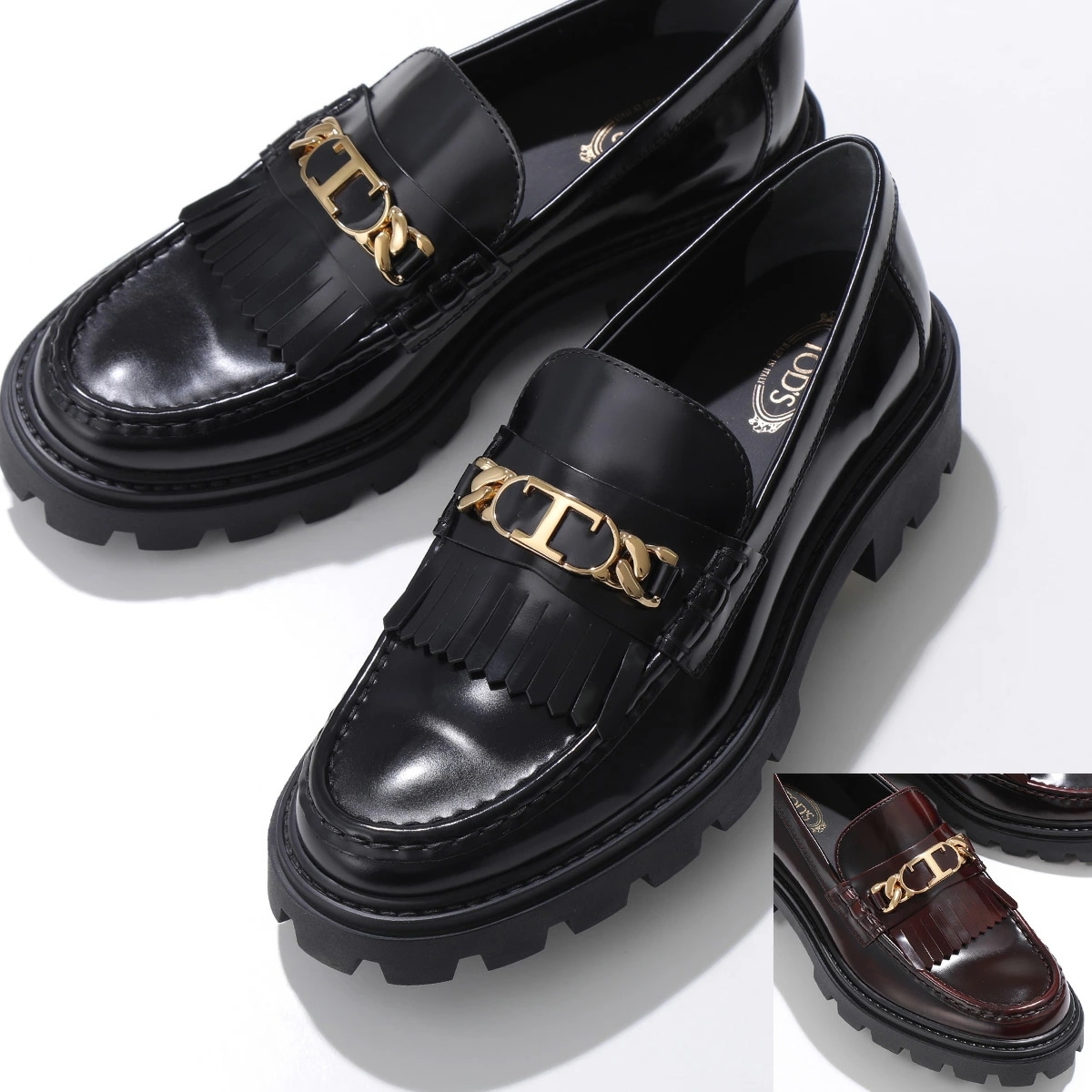 TODS トッズ ローファー XXW08J0GF80SHA レディース Tチェーン メタル フリンジ レザーシューズ チャンキーソール ラバーソール 靴 カラー2色 56,633円