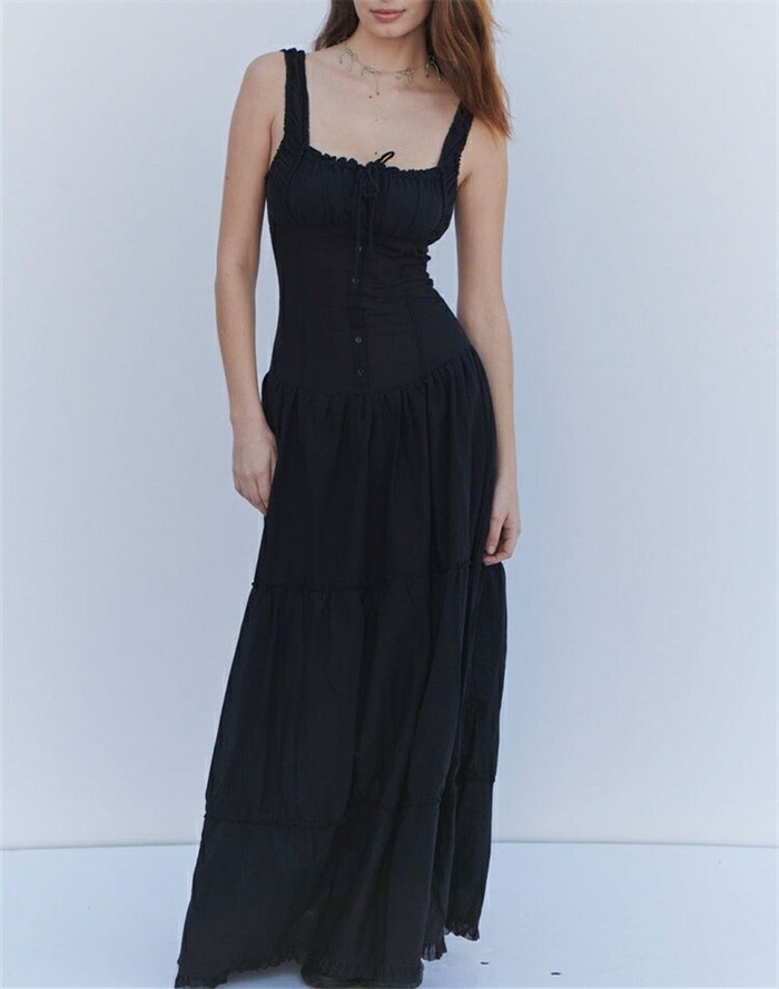 ワンピース リゾートワンピース ロングワンピース レディース 春夏 ワンピ リゾート マキシワンピース ノースリーブ ロング丈 スクエアネック ロングワンピ マキシ 無地 Aライン フレア 海 ゆった