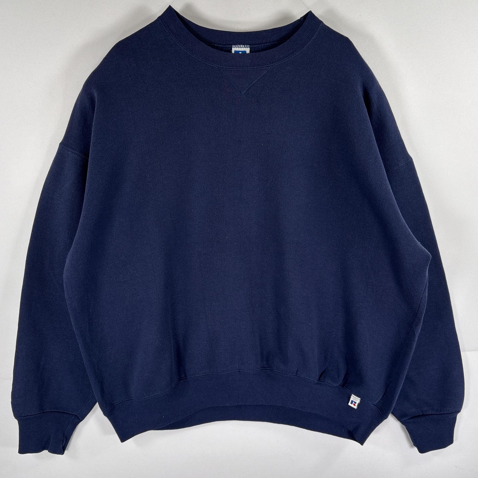 古着 90s/90年代 USA製 スウェット トレーナー 無地 前Vガゼット クルーネック 大きいサイズ 3X ネイビー メンズ