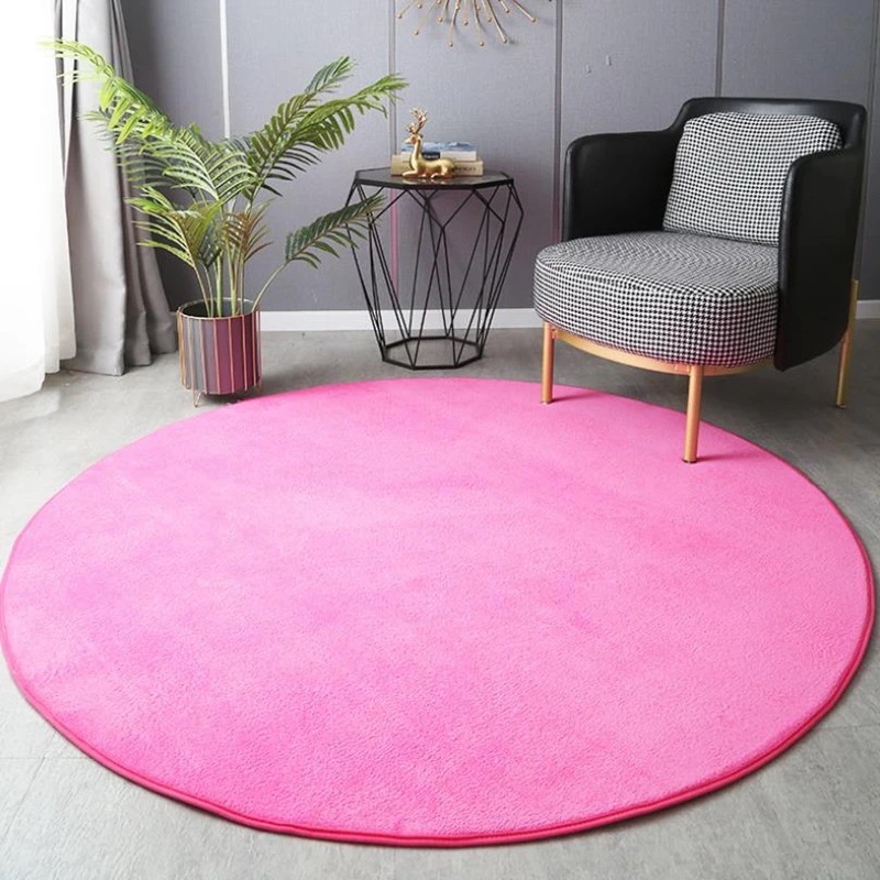 灰色のコーラルベルベットの家庭用カーペット,コーヒーテーブルの床,短いぬいぐるみのフットマット,這うカーペット Diam140(55inch) Rose Red
