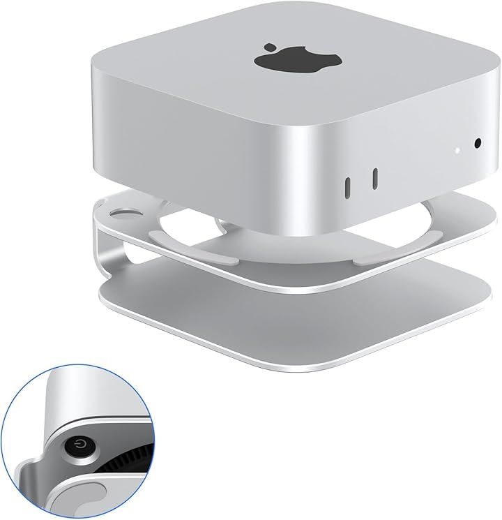 Mac mini M4スタンド アルミマウント 2024 / Pro用 冷却内蔵 電源ボタンへのアクセス 滑り止め アクセサリー(シルバー)