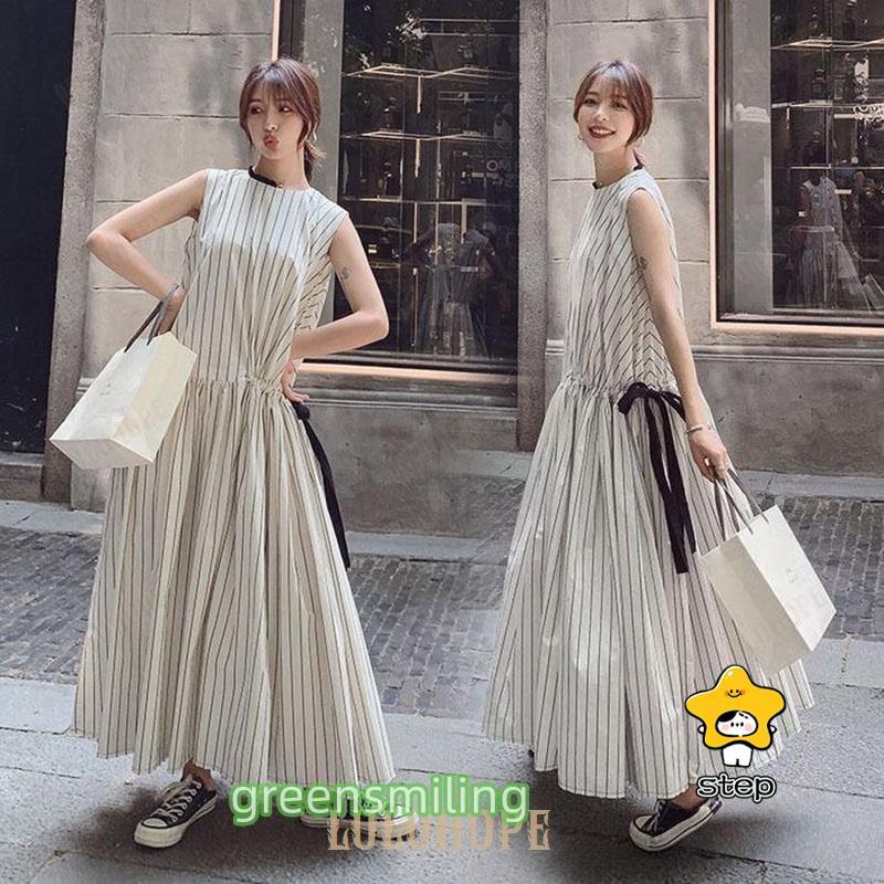 【本日限定激安格】即納ありワンピース レディース 40代 マキシワンピース 夏 リネンワンピース ストライプ柄綿麻Aラインスカート ゆったり きれいめ オシャレ韓国 上品 通勤 着痩せ