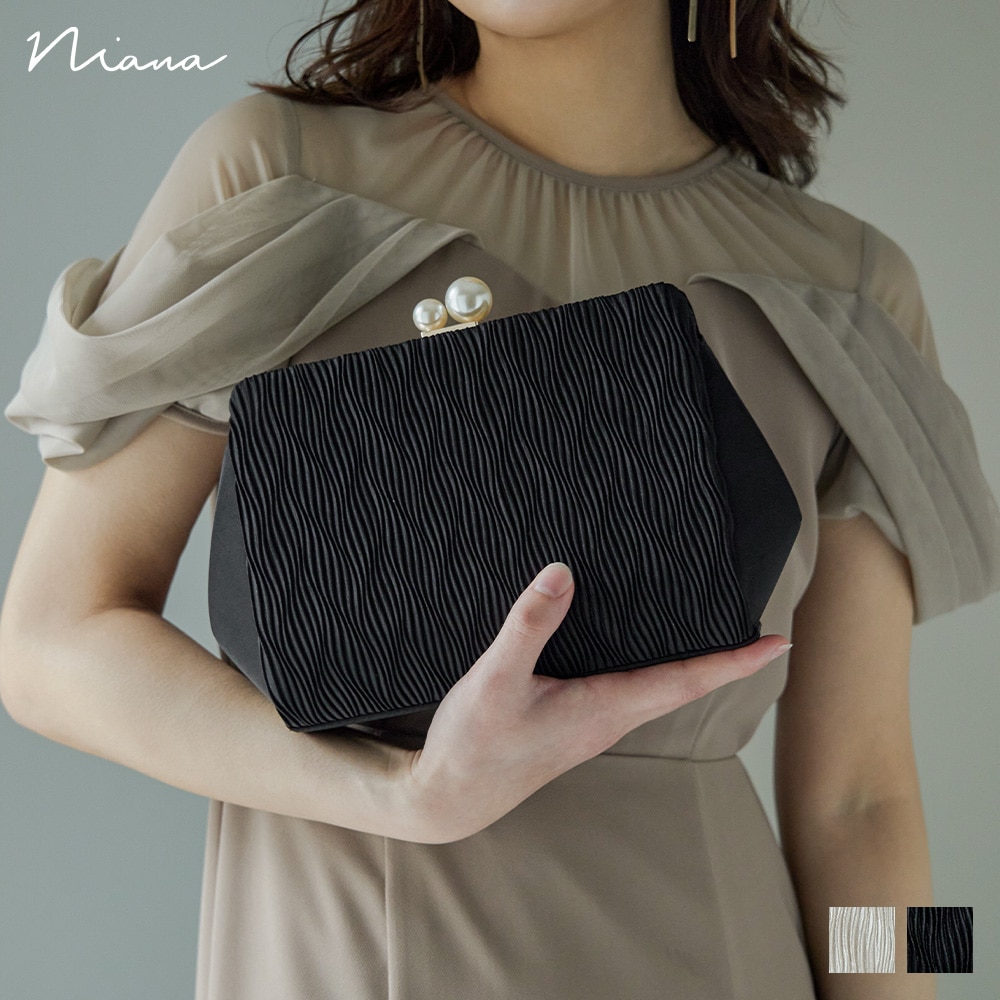 プリーツクラッチバッグ パーティーバッグ パール がま口 ハンドバッグ ショルダーバッグ 大きめ シンプル 斜めがけ 肩掛け チェーン 2way 3way レディース 結婚式 お呼ばれ 二次会