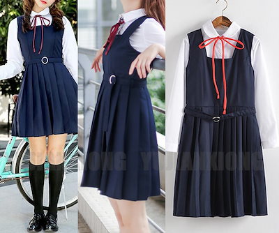 制 服 春秋 洋装 長袖ワンピース 女子学生 可愛い　スカート　ワンピース Amazon.co.jp: ワンピース 長袖 制服 大きいサイズ 女装 森