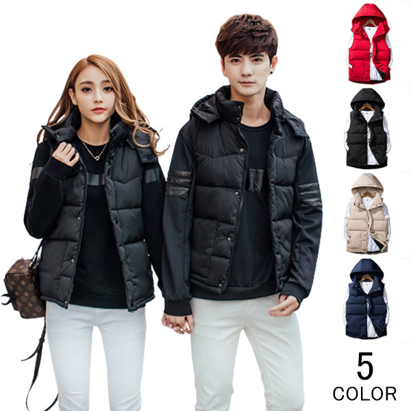ダウンベスト メンズ レディース 男女兼用 中綿 ショート丈 フード付き 厚手 シンプル アウター ファスナー トップス カジュアル 秋 冬 あったか ゆったり 防寒 保温 防風 ファッション aaa