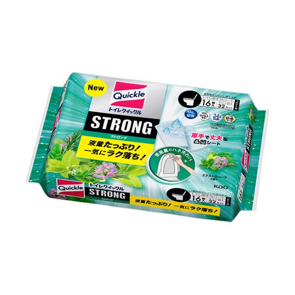 （まとめ） 花王トイレクイックル STRONG エクストラハーブの香り つめかえ用 1パック（16枚：8枚×2個） (×10セット)