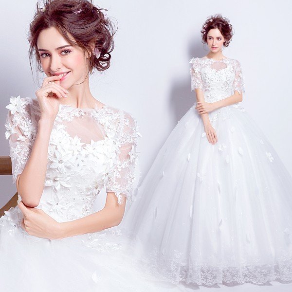 ウエディングドレス 結婚式 半袖 二次会 ウェディングドレス 安い プリンセス エンパイア 花嫁 ドレス 白 披露宴 ロングドレス ブライダル 姫系
